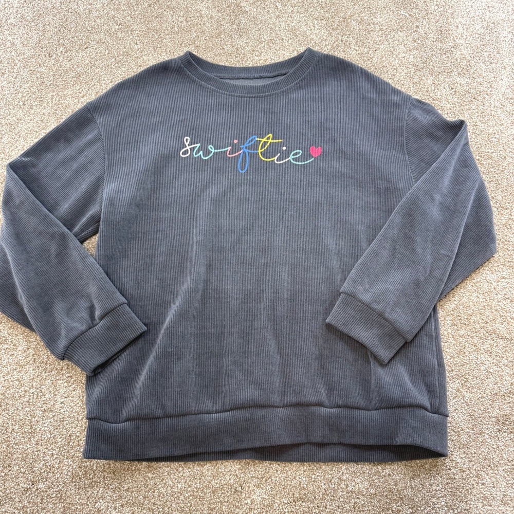Swiftie Ribbed‎ Corduroy Sweatshirt Grey Women L M Taylor Swift Eras Merch Music